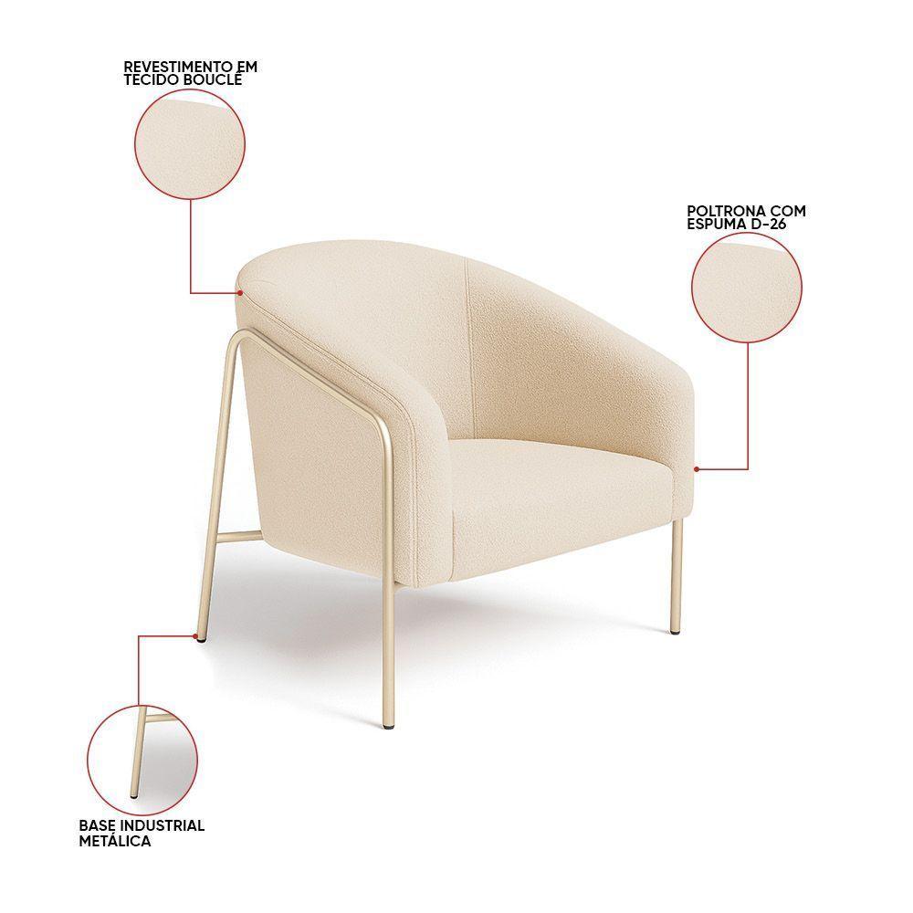 Poltrona Sala Industrial Alta Champanhe Kit 2 Stella Suede D03 - D'rossi Cor Bege - 7