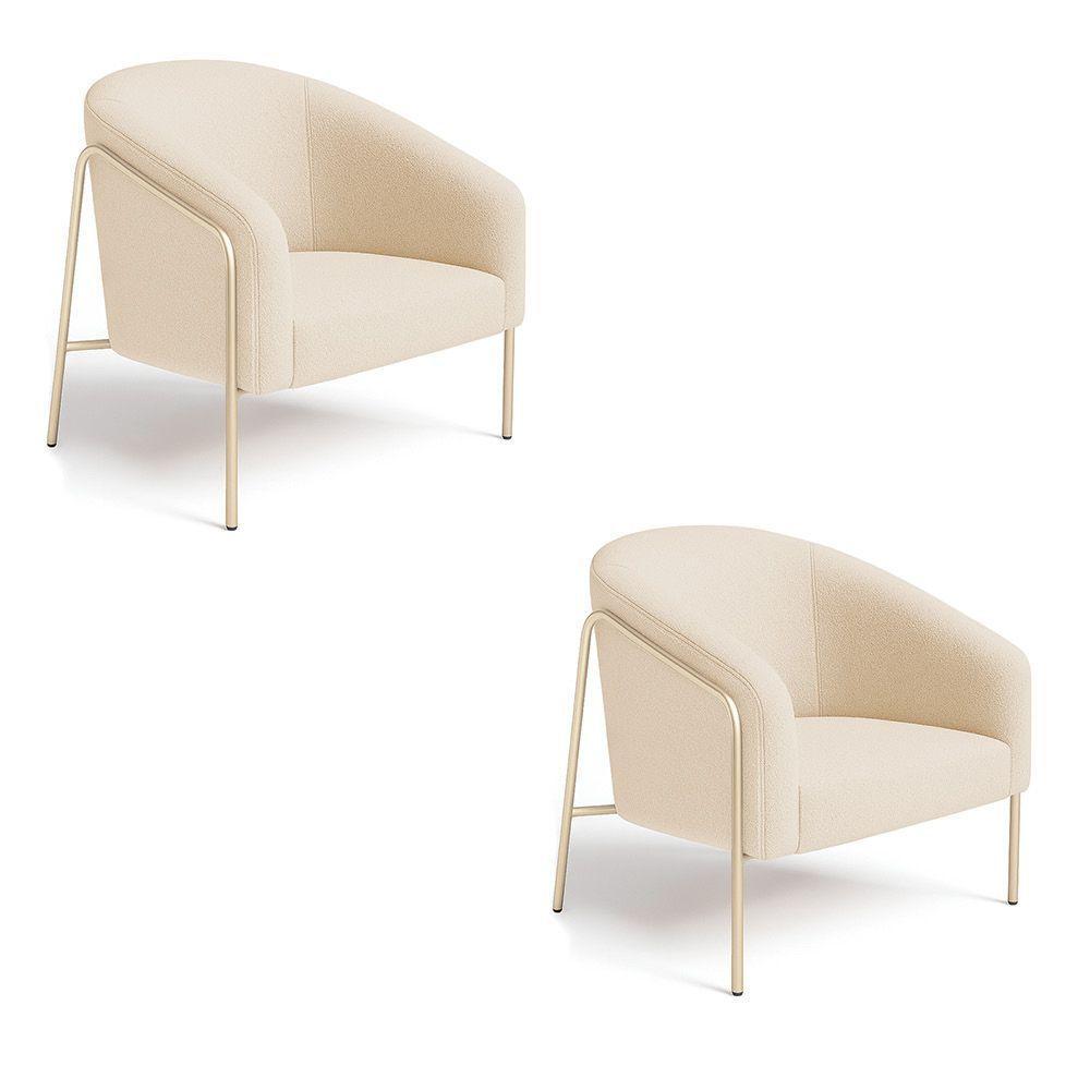 Poltrona Sala Industrial Alta Champanhe Kit 2 Stella Suede D03 - D'rossi Cor Bege - 8