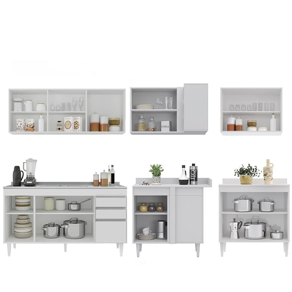 Armário De Cozinha Modulado De Canto 6 Peças Cp33 Com Pia Inox Branco - Lumil - 6