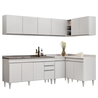 Armário De Cozinha Modulado De Canto 6 Peças Cp33 Com Pia Inox Branco - Lumil