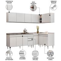 Armário De Cozinha Modulado De Canto 6 Peças Cp33 Com Pia Inox Branco - Lumil - 3