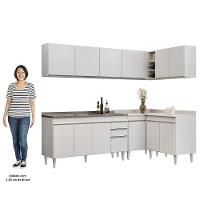 Armário De Cozinha Modulado De Canto 6 Peças Cp33 Com Pia Inox Branco - Lumil - 5