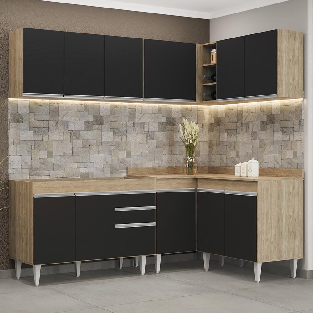 Armário De Cozinha Modulado De Canto 6 Peças Cp28 Balcão Sem Tampo Castanho/preto - Lumil - 2