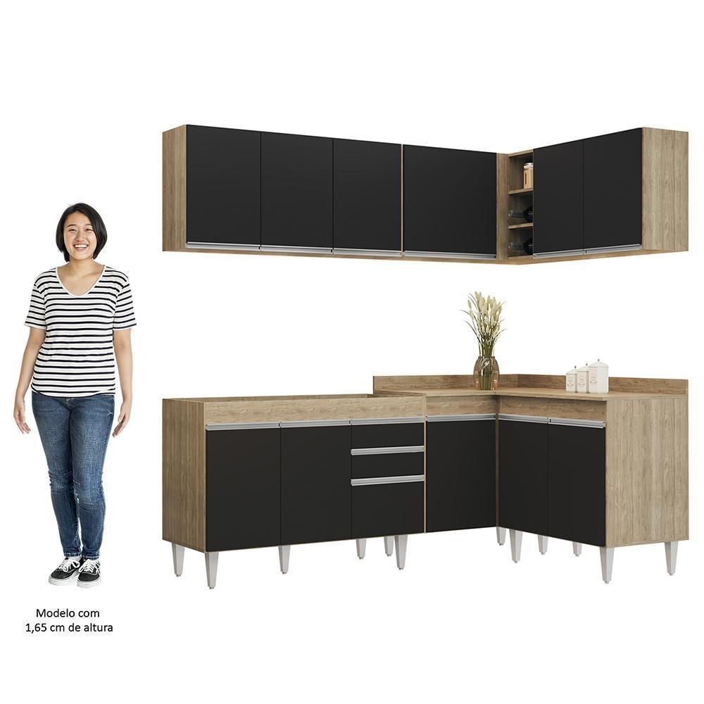 Armário De Cozinha Modulado De Canto 6 Peças Cp28 Balcão Sem Tampo Castanho/preto - Lumil - 5
