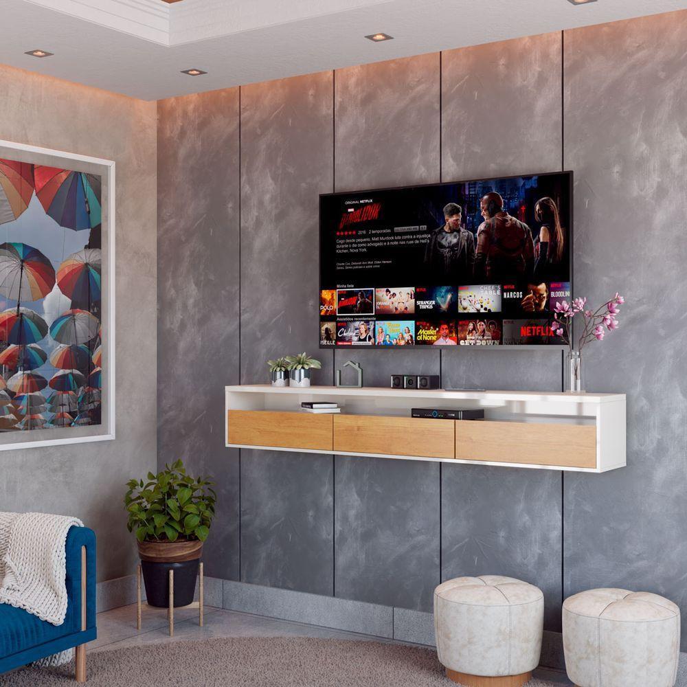 Rack Suspenso Para Tv Life 1.36 Nature Com Off White - Móveisaqui - 2
