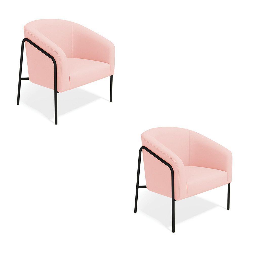 Poltrona Sala Industrial Alta Preto Kit 2 Stella Suede D03 - D'rossi Cor Rosa Bebê - 2