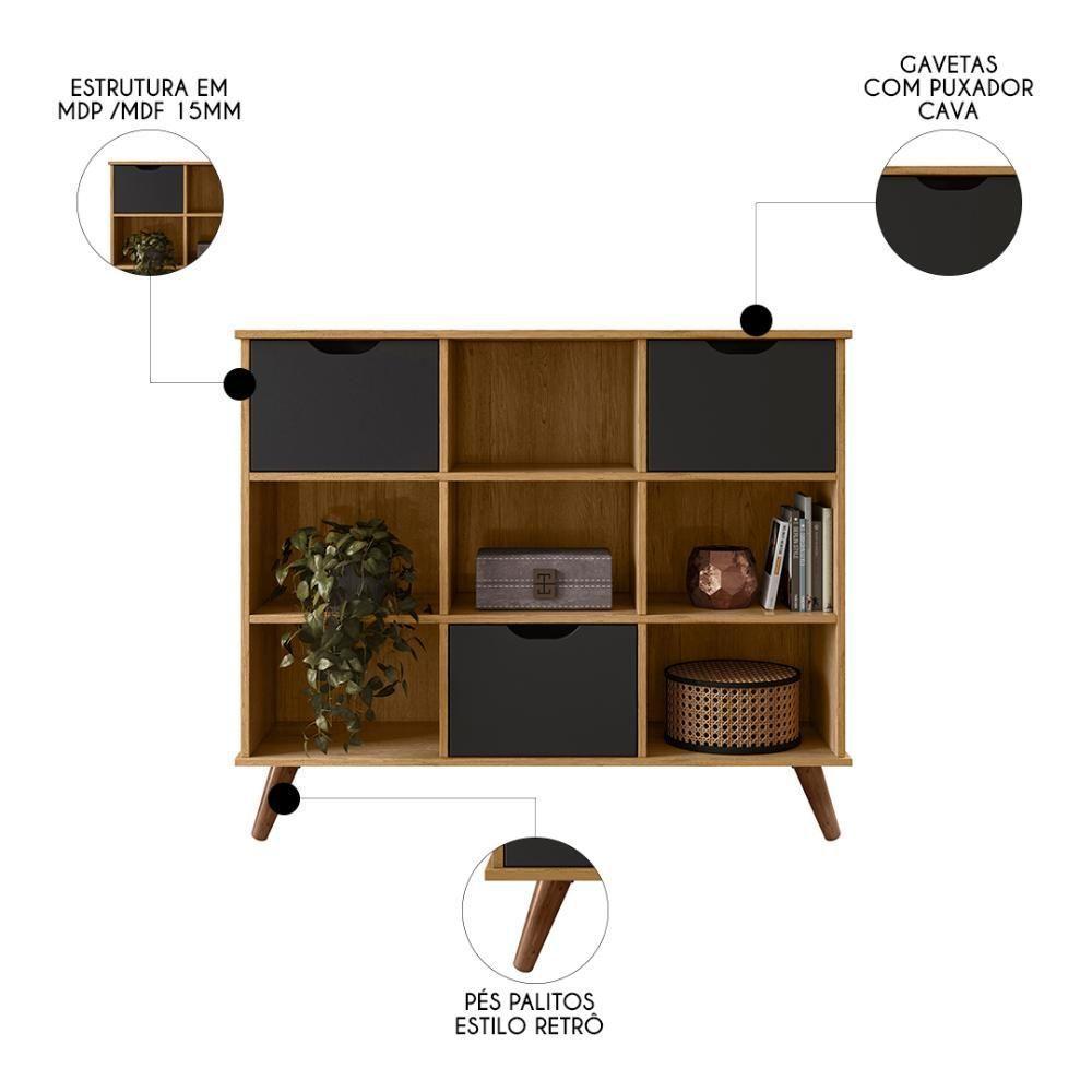 Nicho Organizador Retrô 3 Gavetas Freijó/preto - Qmovi - 3