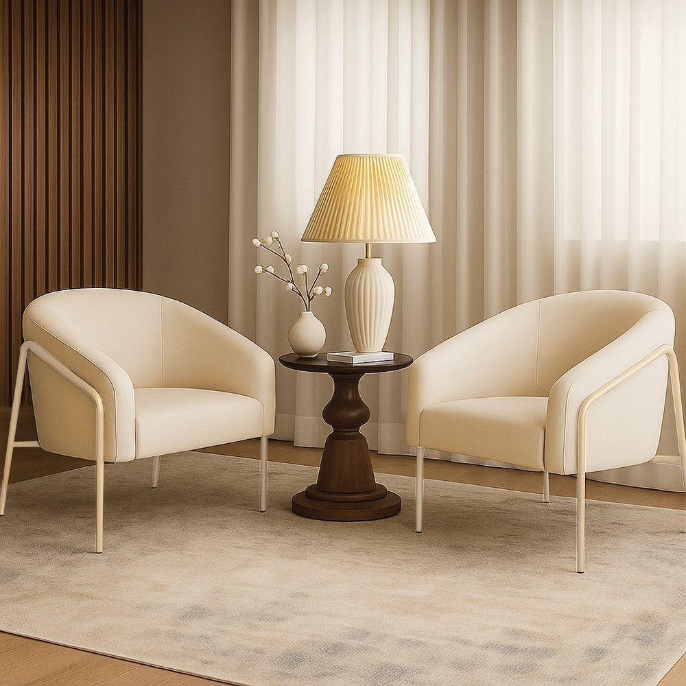 Poltrona Sala Industrial Alta Champanhe Kit 2 Stella Linho D03 - D'rossi Cor Bege - 1