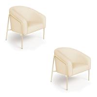 Poltrona Sala Industrial Alta Champanhe Kit 2 Stella Linho D03 - D'rossi Cor Bege - 2