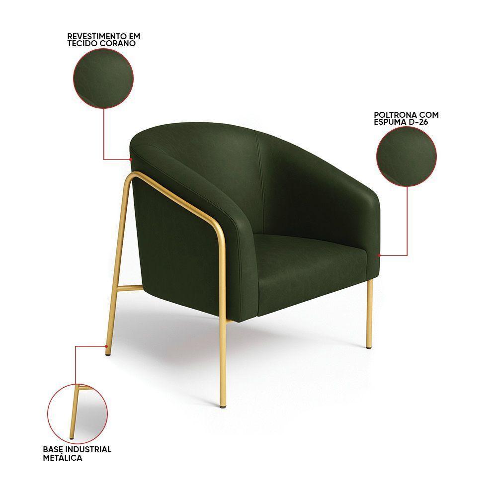 Poltrona Sala Industrial Alta Dourado Kit 2 Stella Sintético Pu D03 - D'rossi Cor Verde - 3