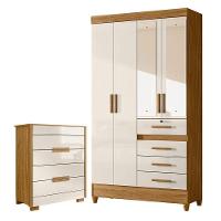 Guarda Roupa Solteiro Sobral Com Espelho E Cômoda Dhara Freijó Off White - Moval - 1