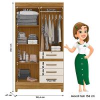 Guarda Roupa Solteiro Sobral Com Espelho E Cômoda Dhara Freijó Off White - Moval