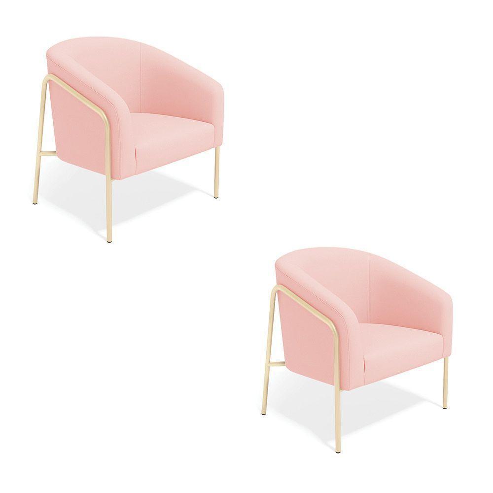 Poltrona Sala Industrial Alta Champanhe Kit 2 Stella Suede Rosa Bebê D03 - D'rossi - 2