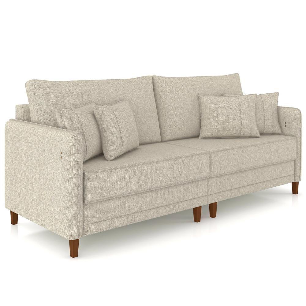 Sofá 3 Lugares Living 232cm Pé Madeira Zoe Linho Cru Z08 - Mpozenato - 2