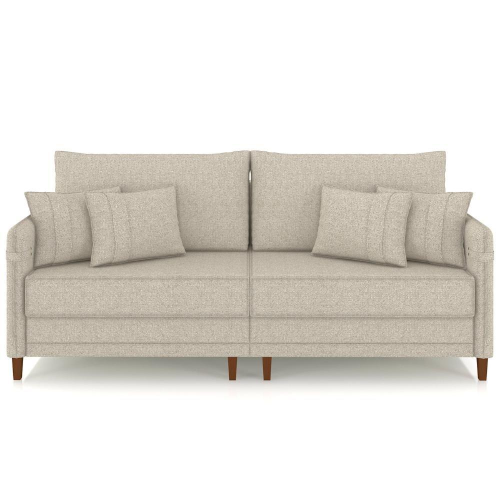 Sofá 3 Lugares Living 232cm Pé Madeira Zoe Linho Cru Z08 - Mpozenato - 5