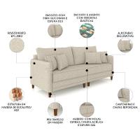 Sofá 3 Lugares Living 232cm Pé Madeira Zoe Linho Cru Z08 - Mpozenato - 3