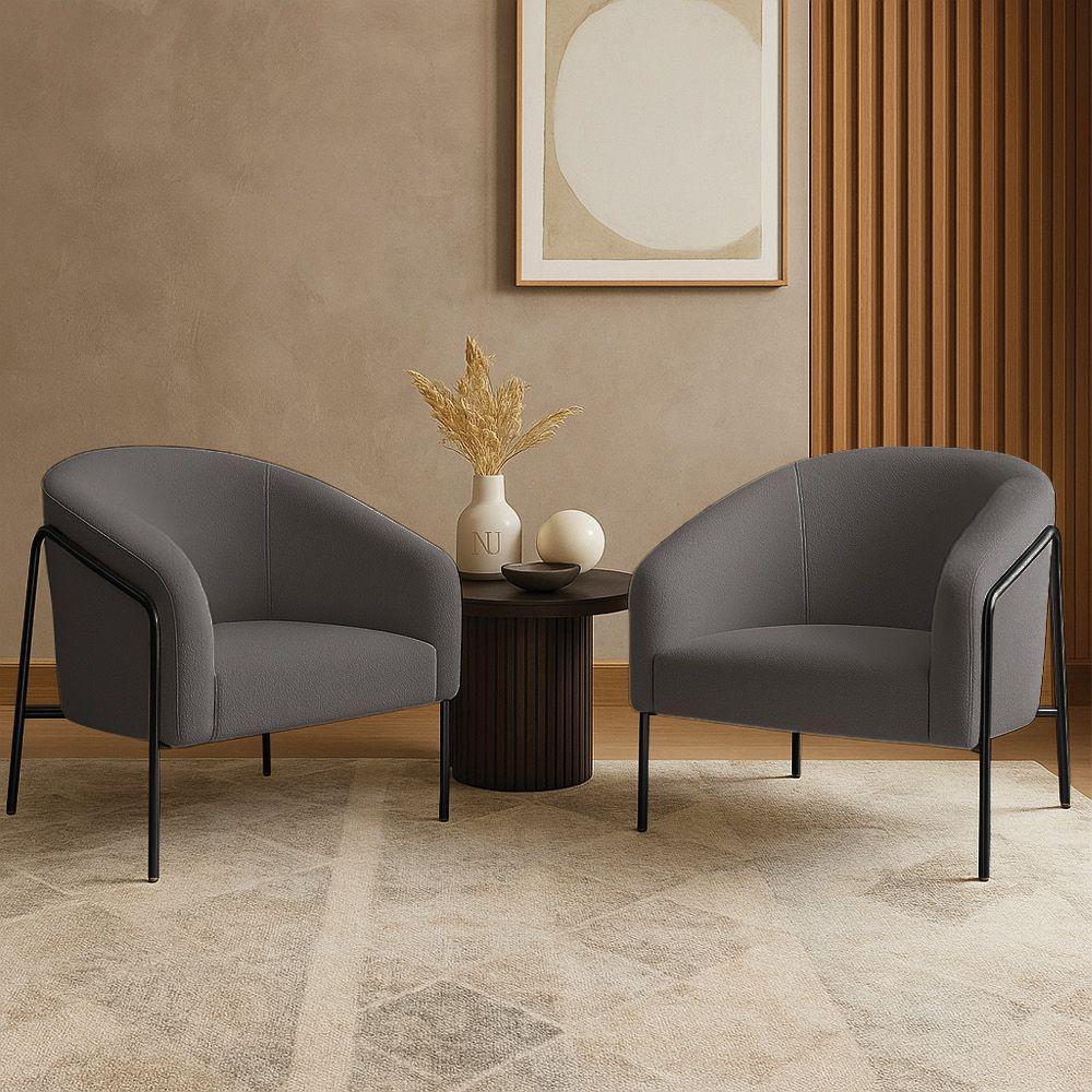 Poltrona Sala Industrial Alta Preto Kit 2 Stella Bouclê D03 - D'rossi Cor Grafite - 1