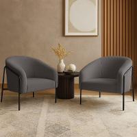 Poltrona Sala Industrial Alta Preto Kit 2 Stella Bouclê D03 - D'rossi Cor Grafite - 1