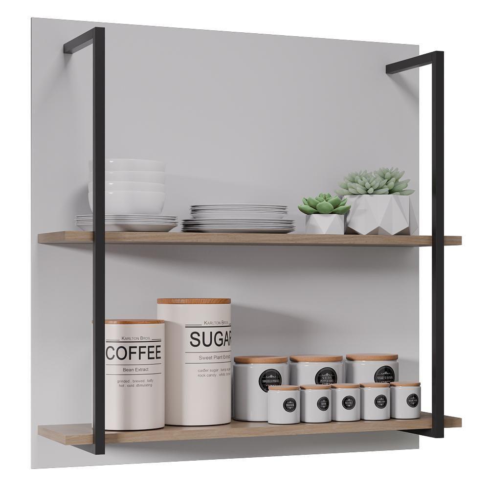 Prateleira Industrial Cozinha Dupla Com Painel Flora Z34 Branco/freijó - Mpozenato - 1