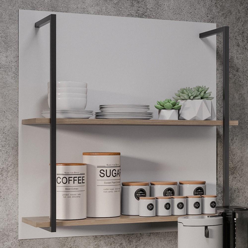 Prateleira Industrial Cozinha Dupla Com Painel Flora Z34 Branco/freijó - Mpozenato - 2