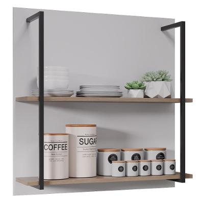 Prateleira Industrial Cozinha Dupla Com Painel Flora Z34 Branco/freijó - Mpozenato