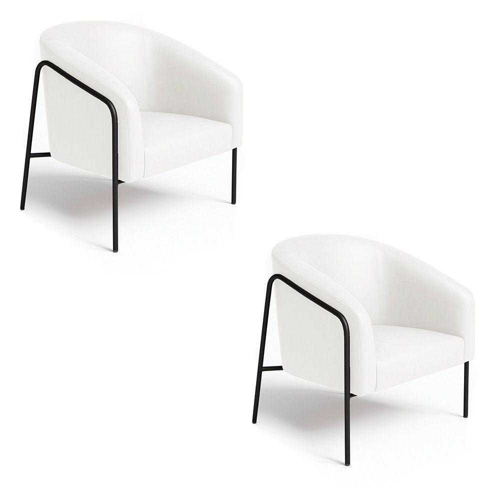 Poltrona Sala Industrial Alta Preto Kit 2 Stella Sintético Pu Branco D03 - D'rossi - 2