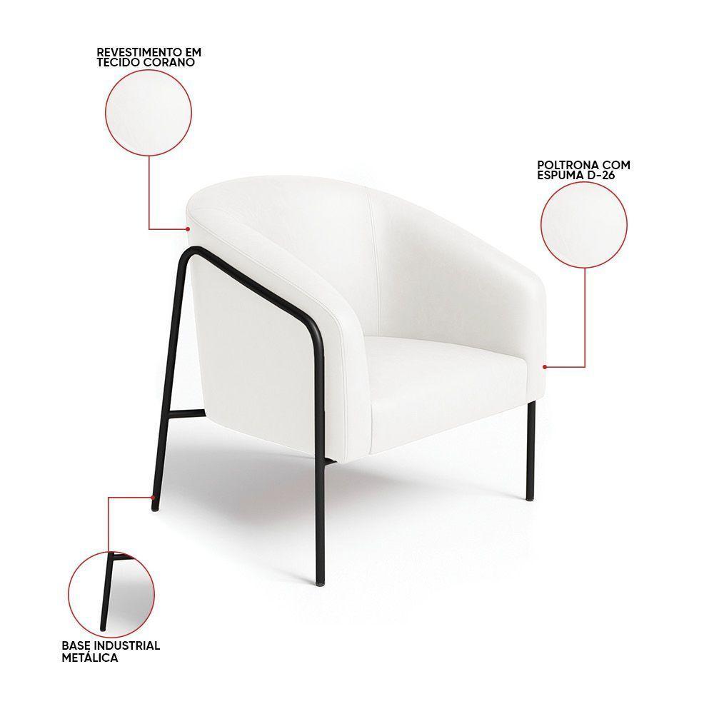 Poltrona Sala Industrial Alta Preto Kit 2 Stella Sintético Pu Branco D03 - D'rossi - 3