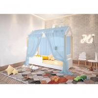 Cama De Solteiro Poppy Branco Com Voal Azul E Led - 2