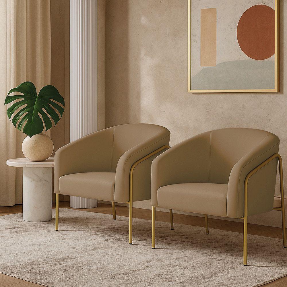 Poltrona Sala Industrial Alta Dourado Kit 2 Stella Suede Marrom Rato D03 - D'rossi - 1