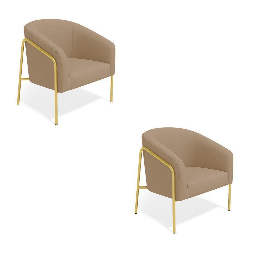 Poltrona Sala Industrial Alta Dourado Kit 2 Stella Suede Marrom Rato D03 - D'rossi - 2