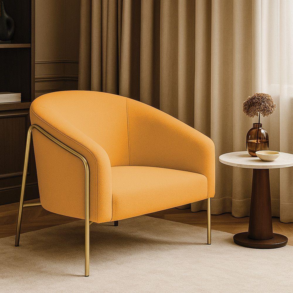 Poltrona Sala Industrial Alta Dourado Stella Bouclê D03 - D'rossi Cor Mostarda - 1