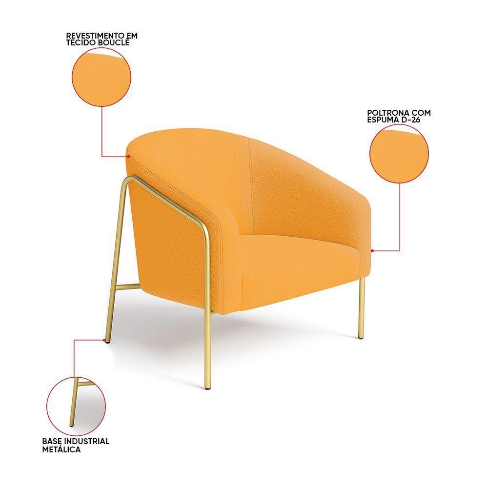 Poltrona Sala Industrial Alta Dourado Stella Bouclê D03 - D'rossi Cor Mostarda - 3
