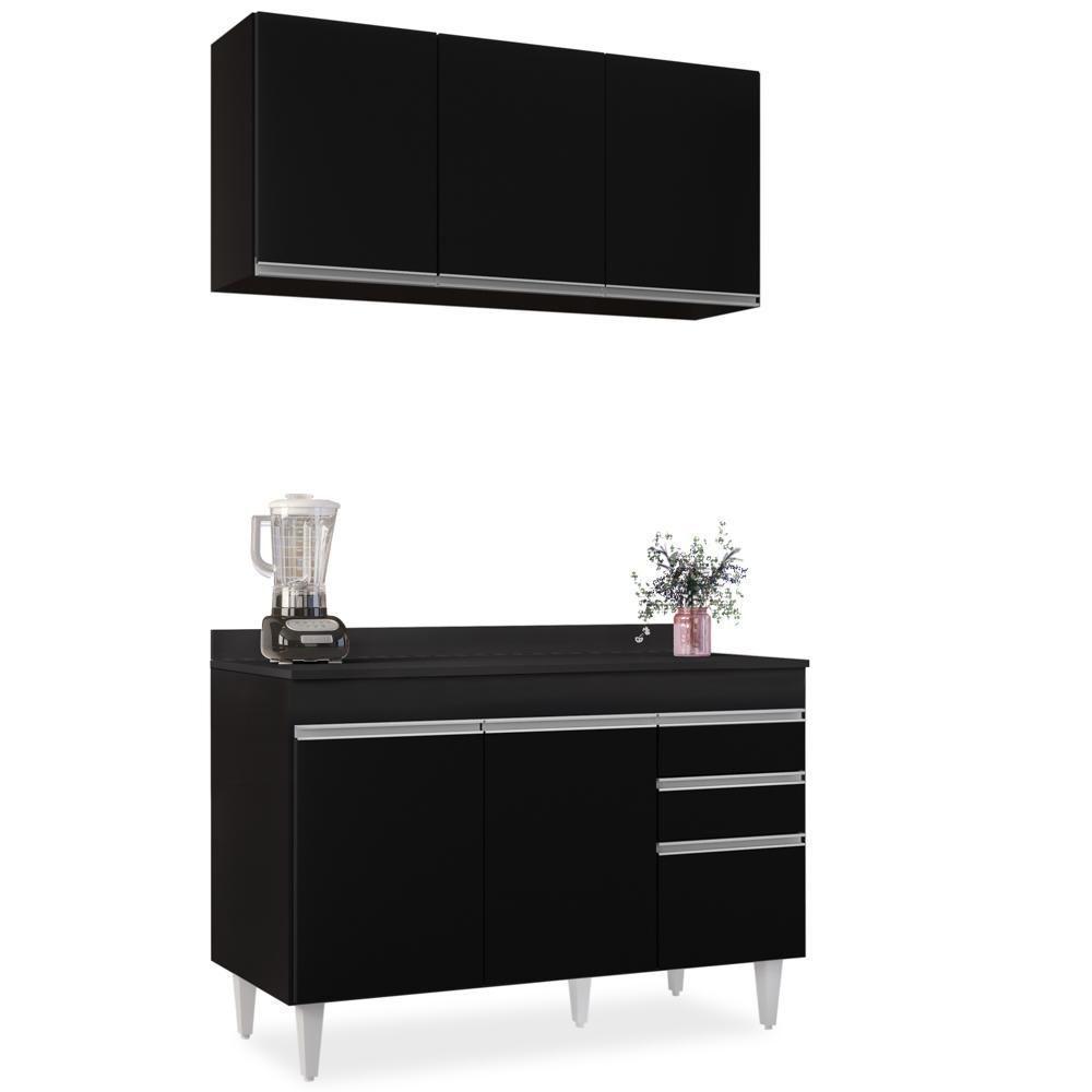 Armário Virgínia E Balcão Com Tampo Michigan 120cm Preto - Lumil - 1