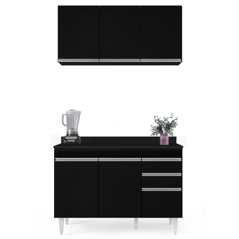 Armário Virgínia E Balcão Com Tampo Michigan 120cm Preto - Lumil - 7