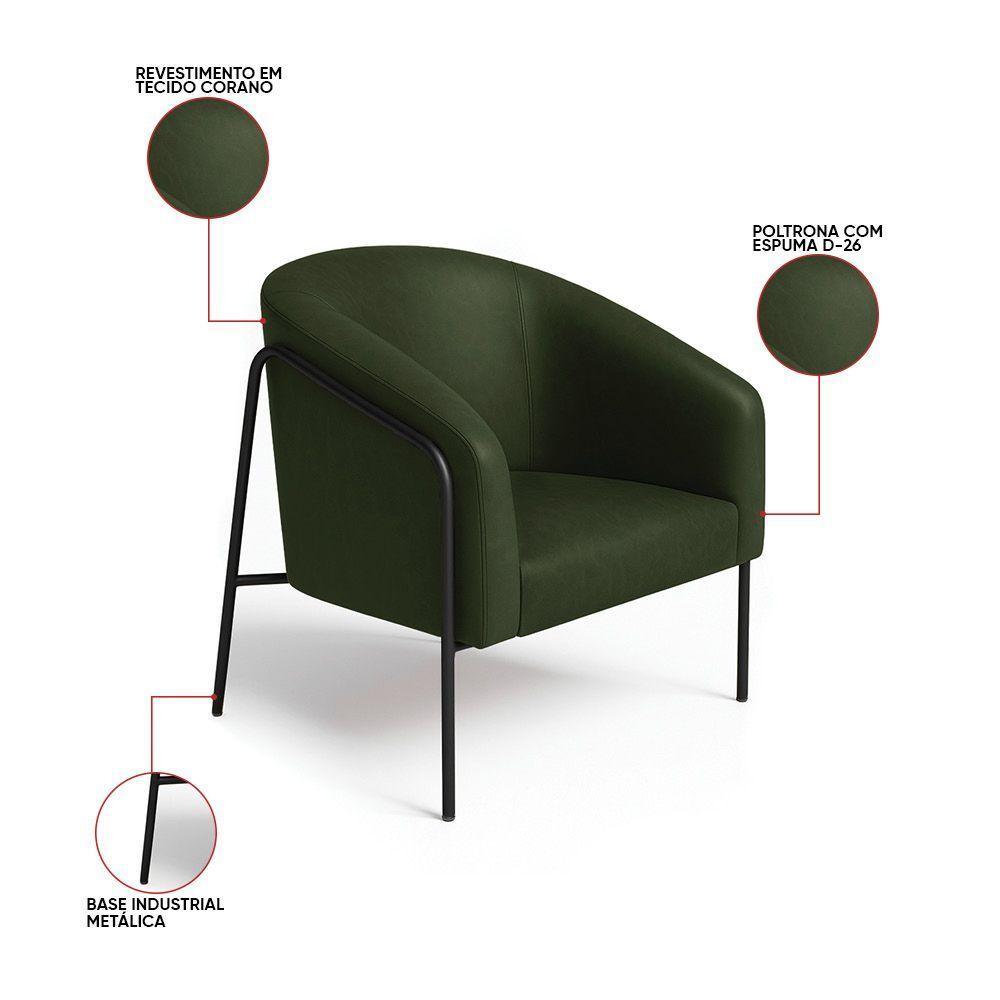Poltrona Sala Industrial Alta Preto Stella Sintético Pu Verde D03 - D'rossi - 3