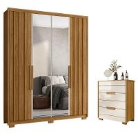 Guarda Roupa Solteiro Califórnia E Cômoda Dhara Freijó Off White Com Espelho - Moval - 1