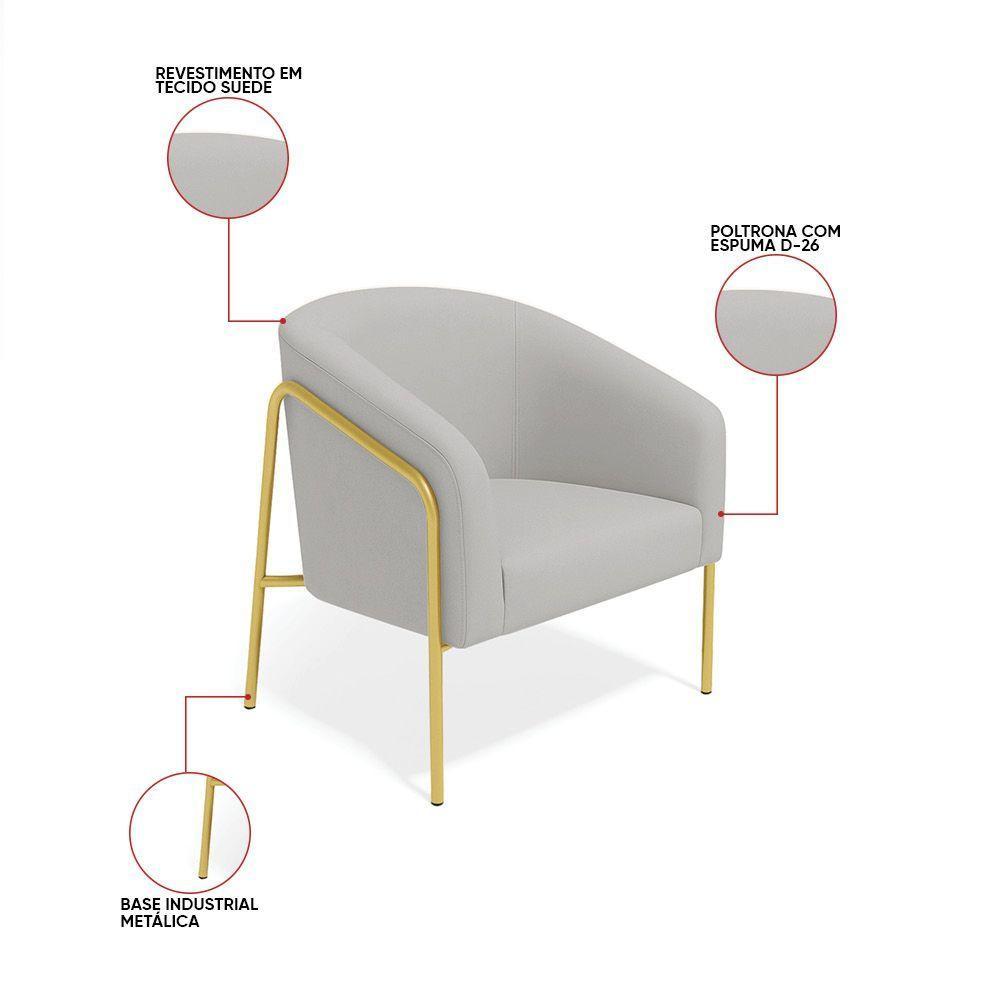 Poltrona Sala Industrial Alta Dourado Stella Suede Cinza D03 - D'rossi - 3