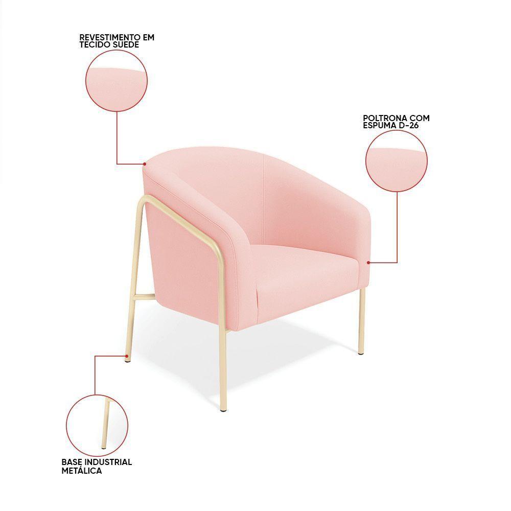Poltrona Sala Industrial Alta Champanhe Stella Suede Rosa Bebê D03 - D'rossi - 3