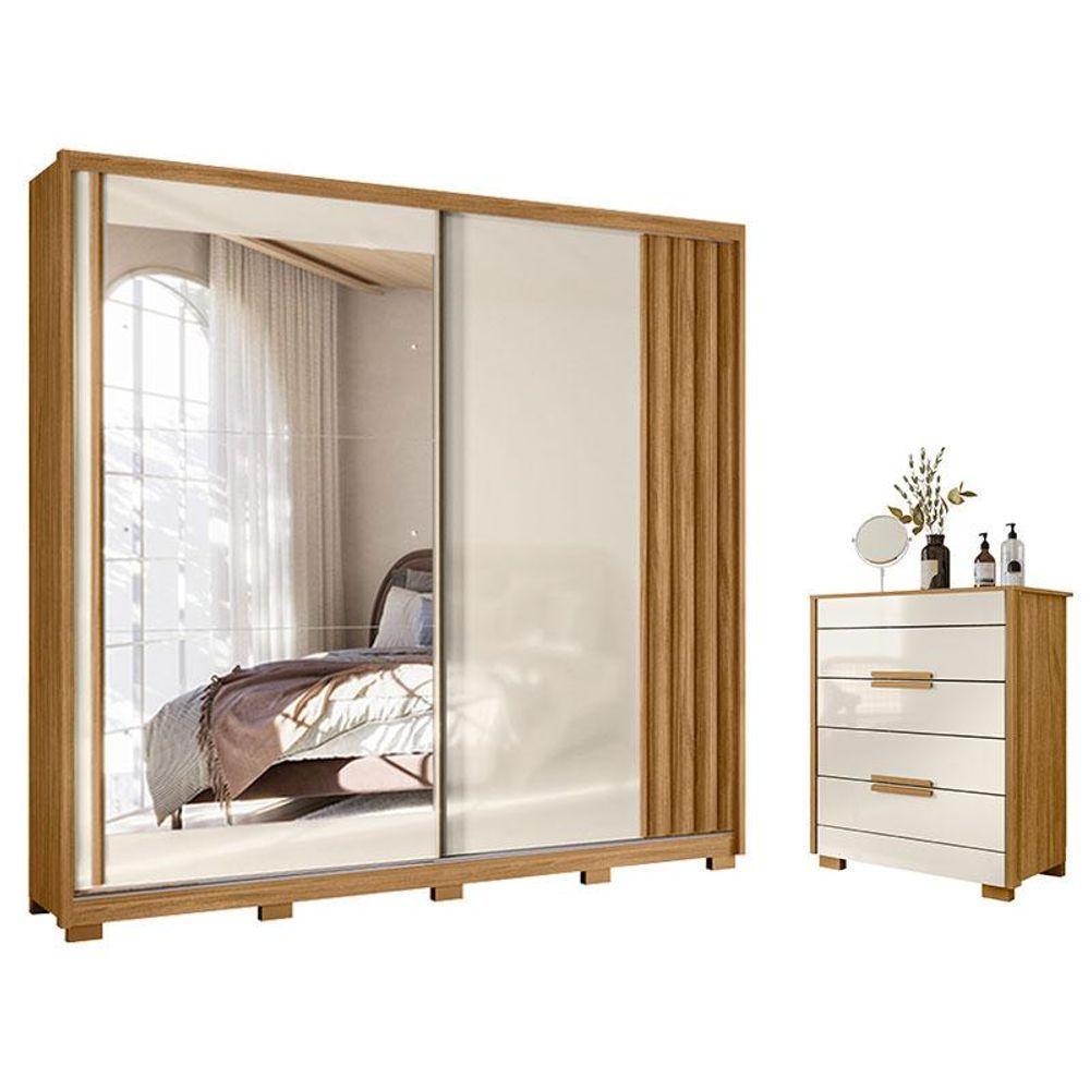 Guarda Roupa Casal E Cômoda Dhara Freijó Off White - Moval - 1