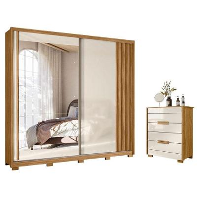 Guarda Roupa Casal E Cômoda Dhara Freijó Off White - Moval