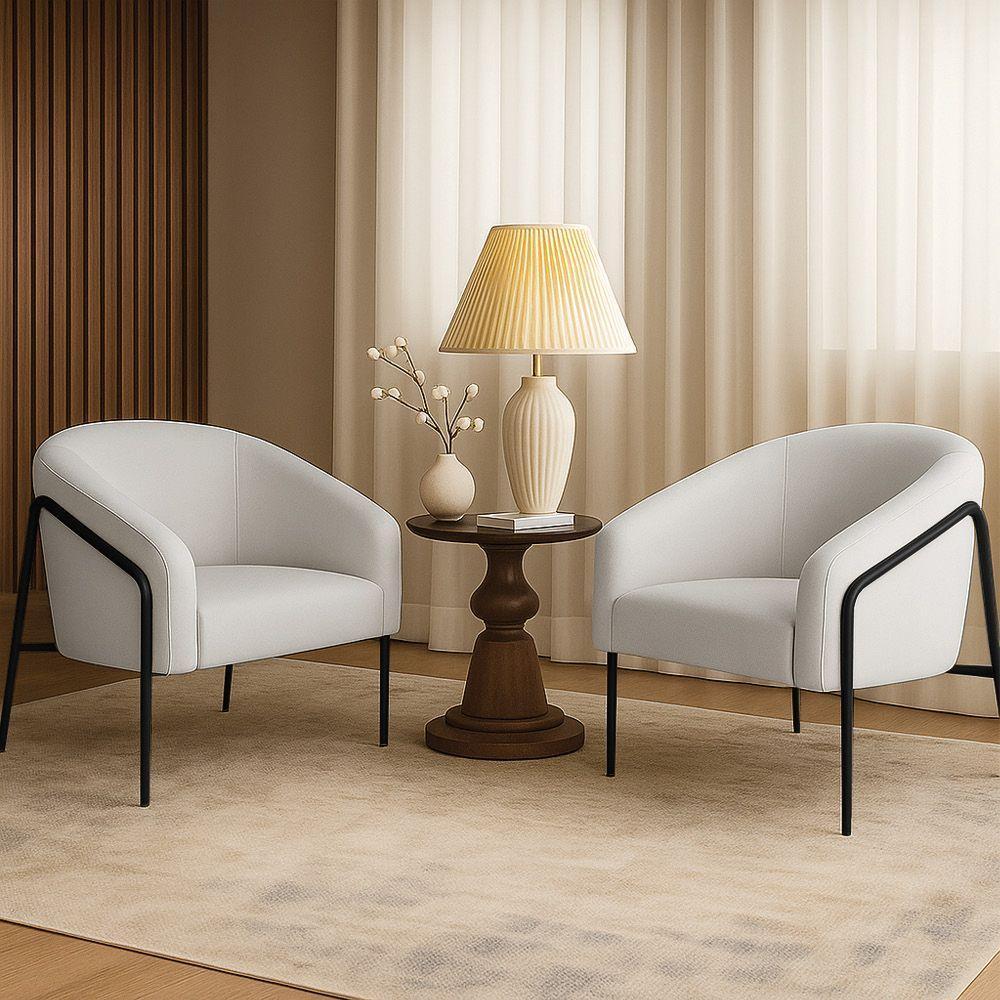 Poltrona Sala Industrial Alta Preto Kit 2 Stella Linho Cinza D03 - D'rossi - 1