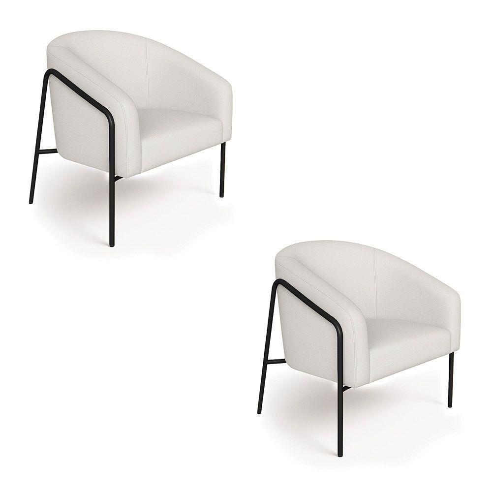 Poltrona Sala Industrial Alta Preto Kit 2 Stella Linho Cinza D03 - D'rossi - 2