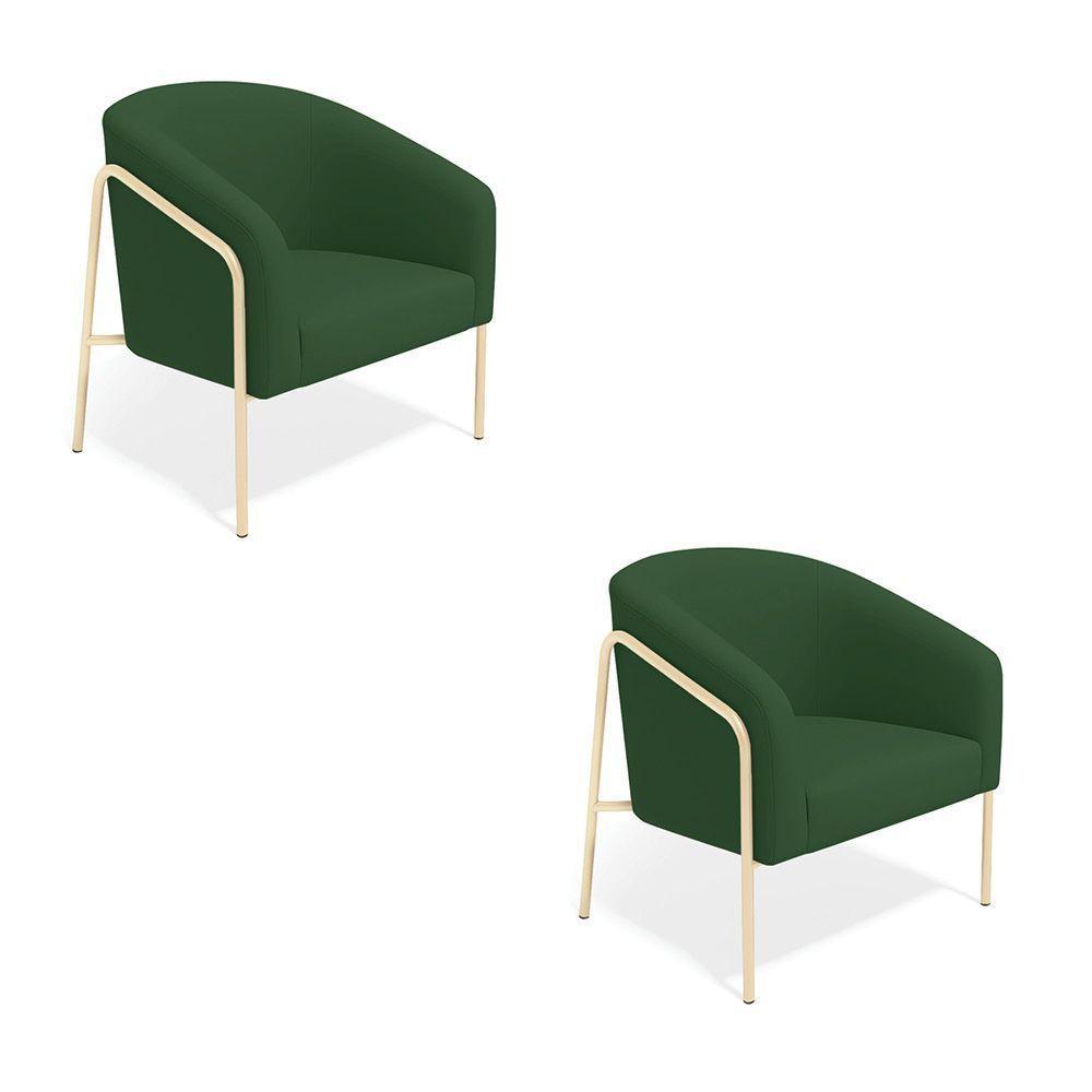 Poltrona Sala Industrial Alta Champanhe Kit 2 Stella Veludo Verde D03 - D'rossi - 2