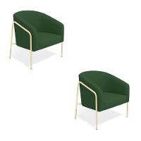 Poltrona Sala Industrial Alta Champanhe Kit 2 Stella Veludo Verde D03 - D'rossi - 2