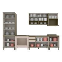 Cozinha Modulada Connect 9 Peças 33 Aéreos + 3 Balcões + 1 Paneleiro+ 2 Complementos C6p18 Duna Cristal2 Aéreos + 1 Balcão + 1 Complemento
