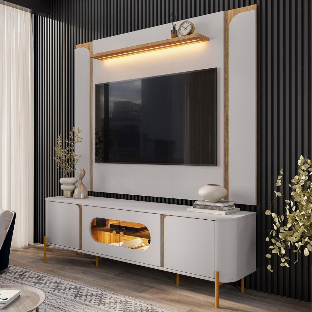 Painel TV 75 Polegadas Marina E Rack Com Led 180cm Ricky Off White Cinamomo B02 - Mpozenato - 2