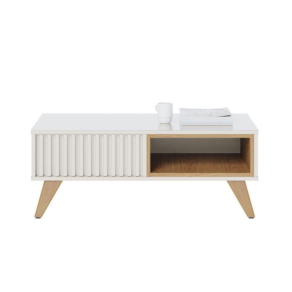 Mesa De Centro Para Sala Retangular 1 Nicho Karin C04 - D'rossi Cor Off White E Freijó - 7