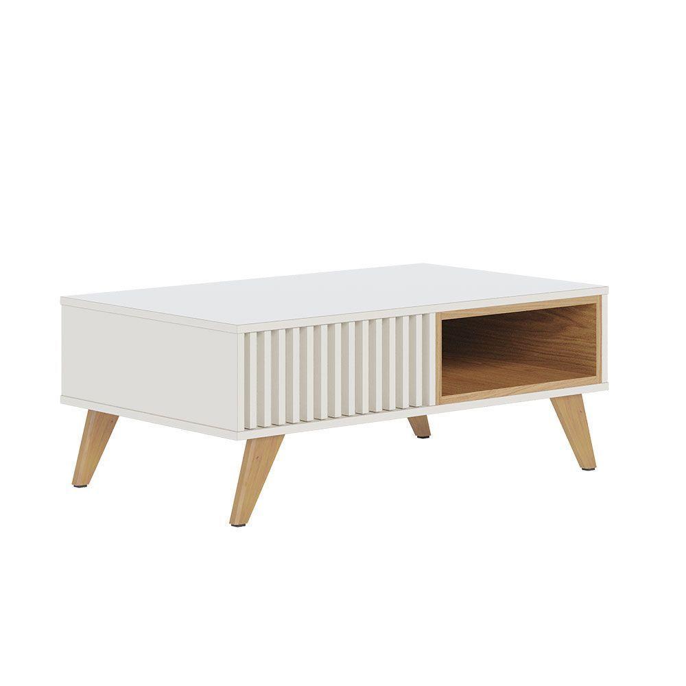 Mesa De Centro Para Sala Retangular 1 Nicho Karin C04 - D'rossi Cor Off White E Freijó - 8