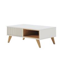Mesa De Centro Para Sala Retangular 1 Nicho Karin C04 - D'rossi Cor Off White E Freijó - 1