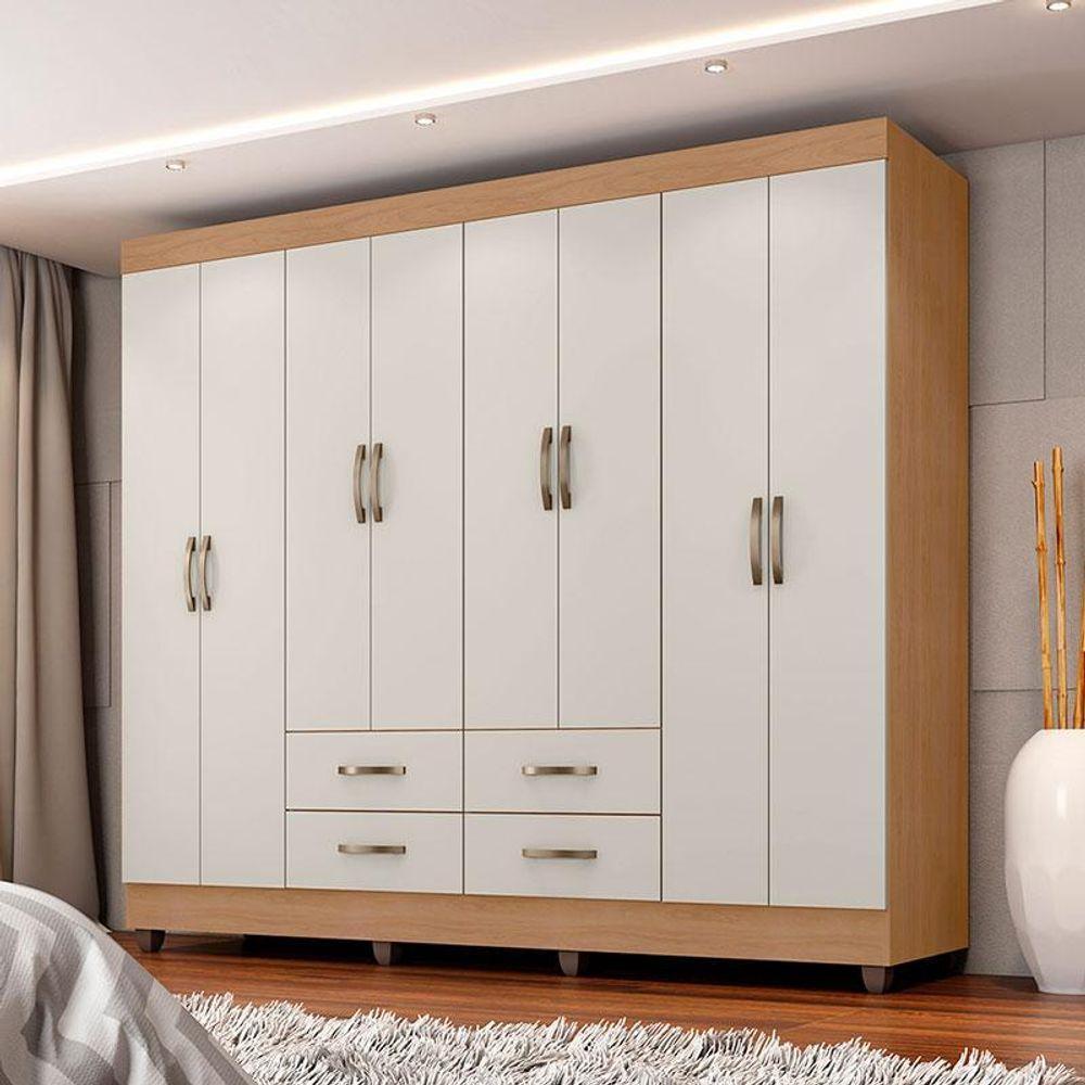 Guarda Roupa Casal Porto Com Cômoda Lite 4 Gavetas 1 Porta Nature Off White - Móveis Leão - 6